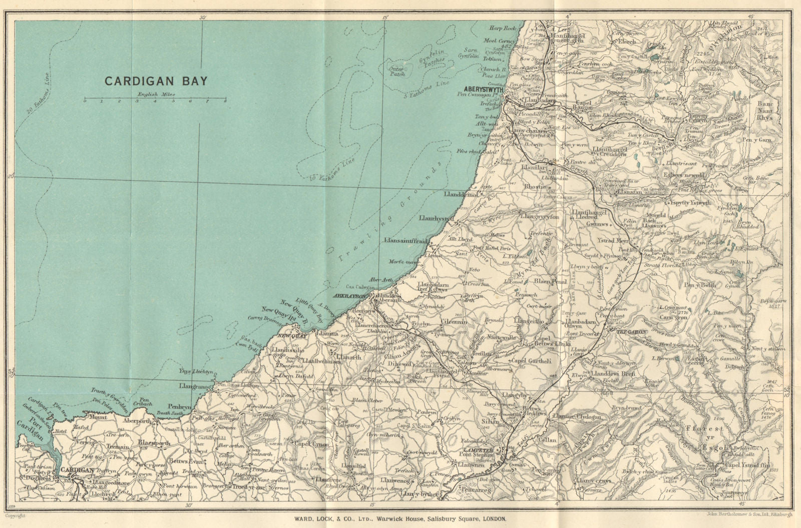 CARDIGAN BAY vintage tourist map. Aberystwyth Aberaeron Wales WARD LOCK 1938